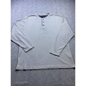 St Johns Bay Thermal Long Sleeve waffle knit Shirt Henley Soft Beige Men's Large